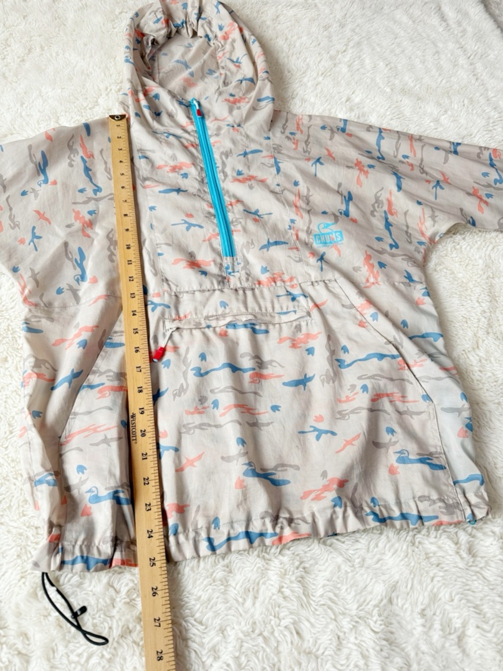 VTG 90s Y2K Chums Beige Duck Print Lightweight Anorak Windbreaker Hooded Jacket - Picture 6 of 10